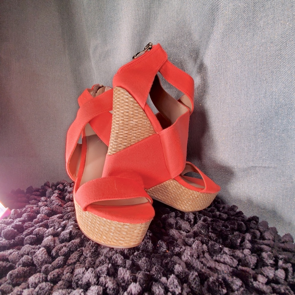 JustFab Red Strappy Woven Wedges